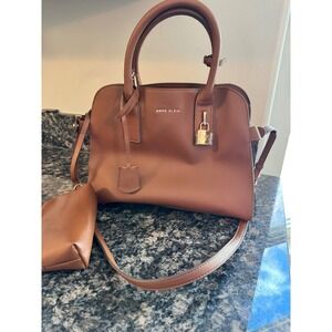 Anne Klein Cognac Brown Satchel Handbag with Crossbody Strap and Pouch